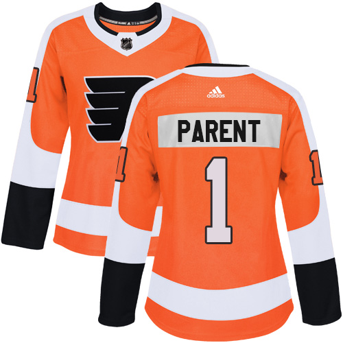 Adidas Philadelphia Flyers #1 Bernie Parent Orange Home Authentic Women Stitched NHL Jersey